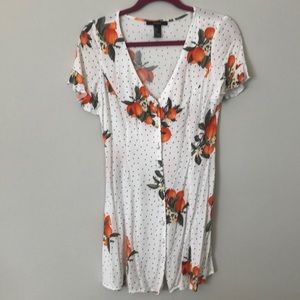 Orange button up printed mini dress